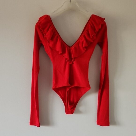 ARITZIA | Wilfred Danette ruffle knit bodysuit red sz XXS - Picture 6 of 7
